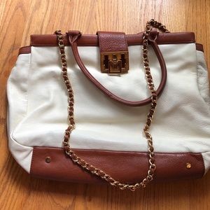 Tory Burch Cream and Brown Leather Bag